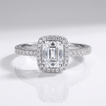 EMERALD CUT ZIRCONIA SILVER HALO RING by Harrison & James - ring product image 1