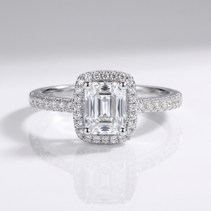 EMERALD CUT ZIRCONIA SILVER HALO RING by Harrison & James - ring product image 1
