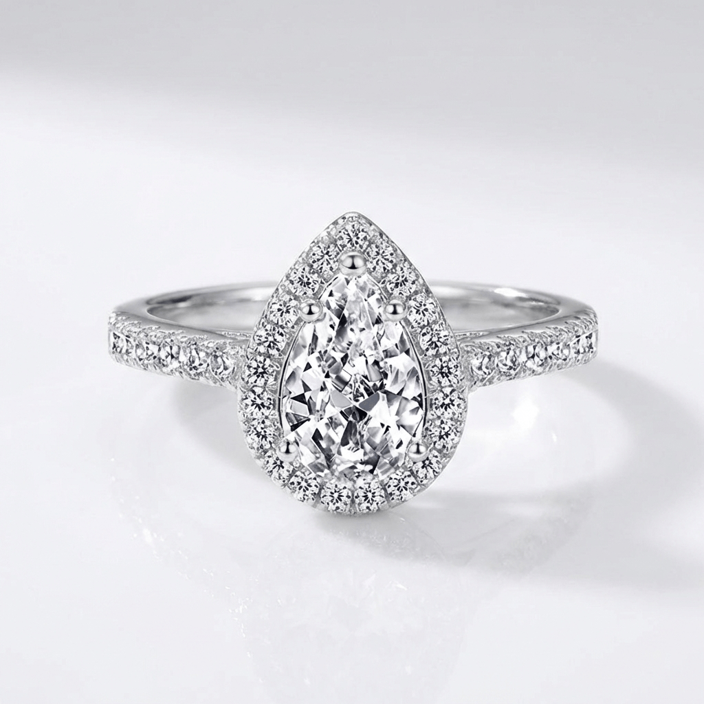 PEAR ZIRCONIA SILVER HALO RING by Harrison & James - ring product image 1