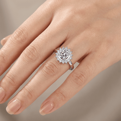SILVER ROUND DIAMOND SUNBURST RING - (ADJUSTABLE) by Harrison & James - ring product image 2