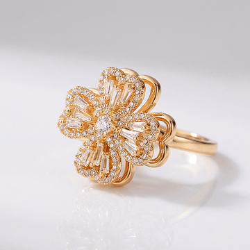 BAGUETTE ZIRCONIA ROTATING FLOWER RING - (ADJUSTABLE) by Harrison & James - ring product image 1