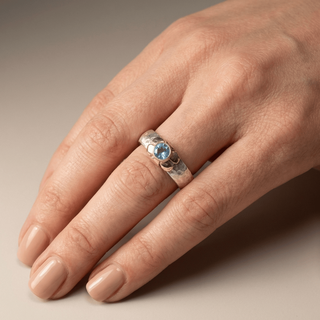 HANDMADE SILVER TWO TONE BLUE TOPAZ RING by Harrison & James - ring product image 2