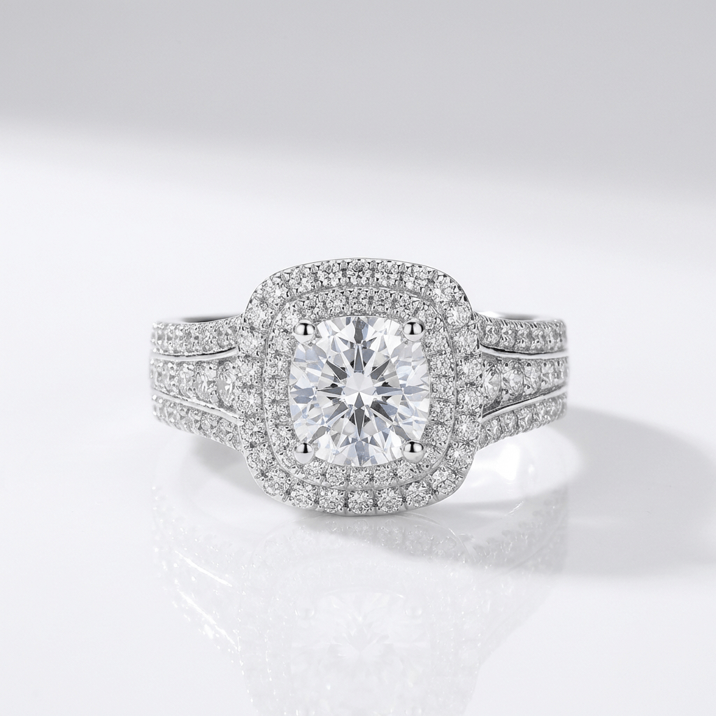SILVER ROUND DIAMOND HALO RING by Harrison & James - ring product image 1