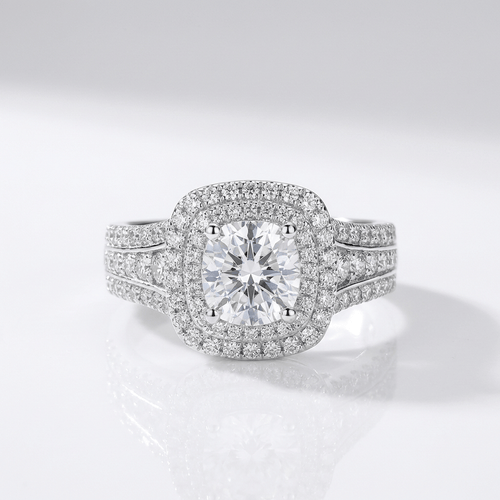 SILVER ROUND DIAMOND HALO RING by Harrison & James - ring product image 1