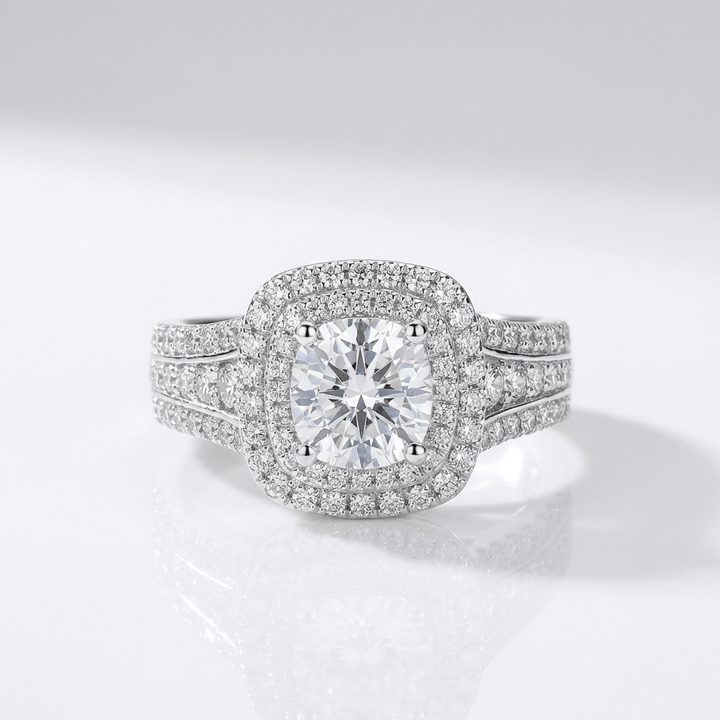 SILVER ROUND DIAMOND HALO RING by Harrison & James - ring product image 1