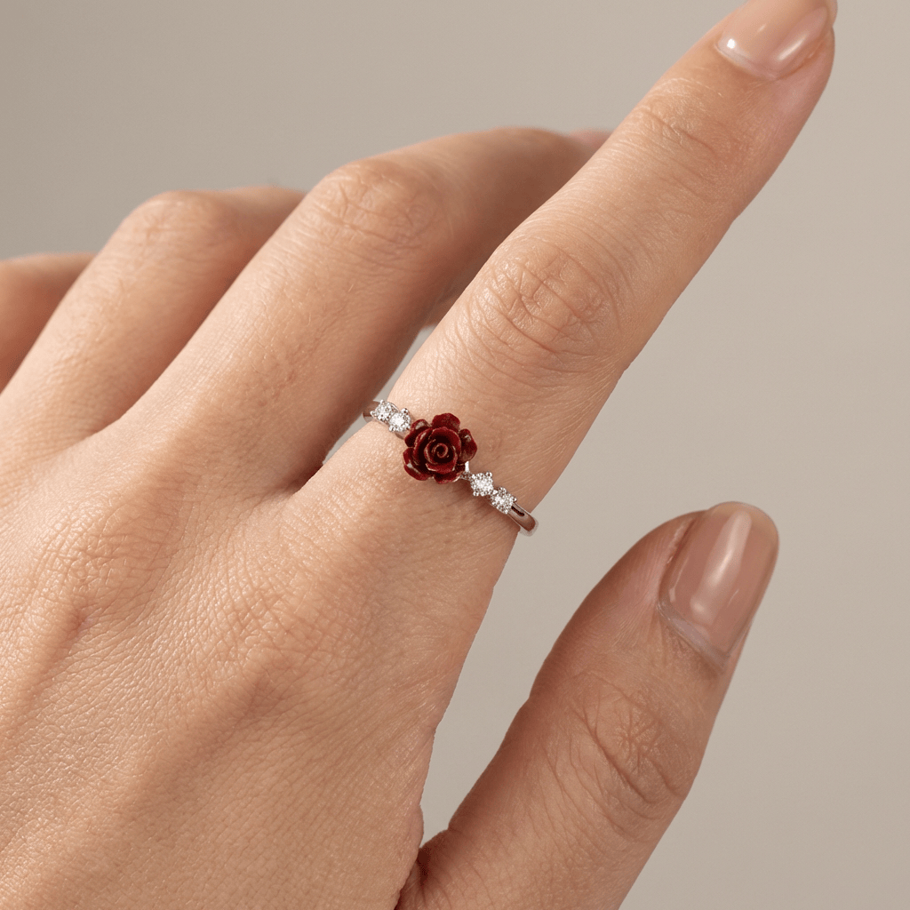 SILVER ROSE DIAMOND RING - (ADJUSTABLE) by Harrison & James - ring product image 4