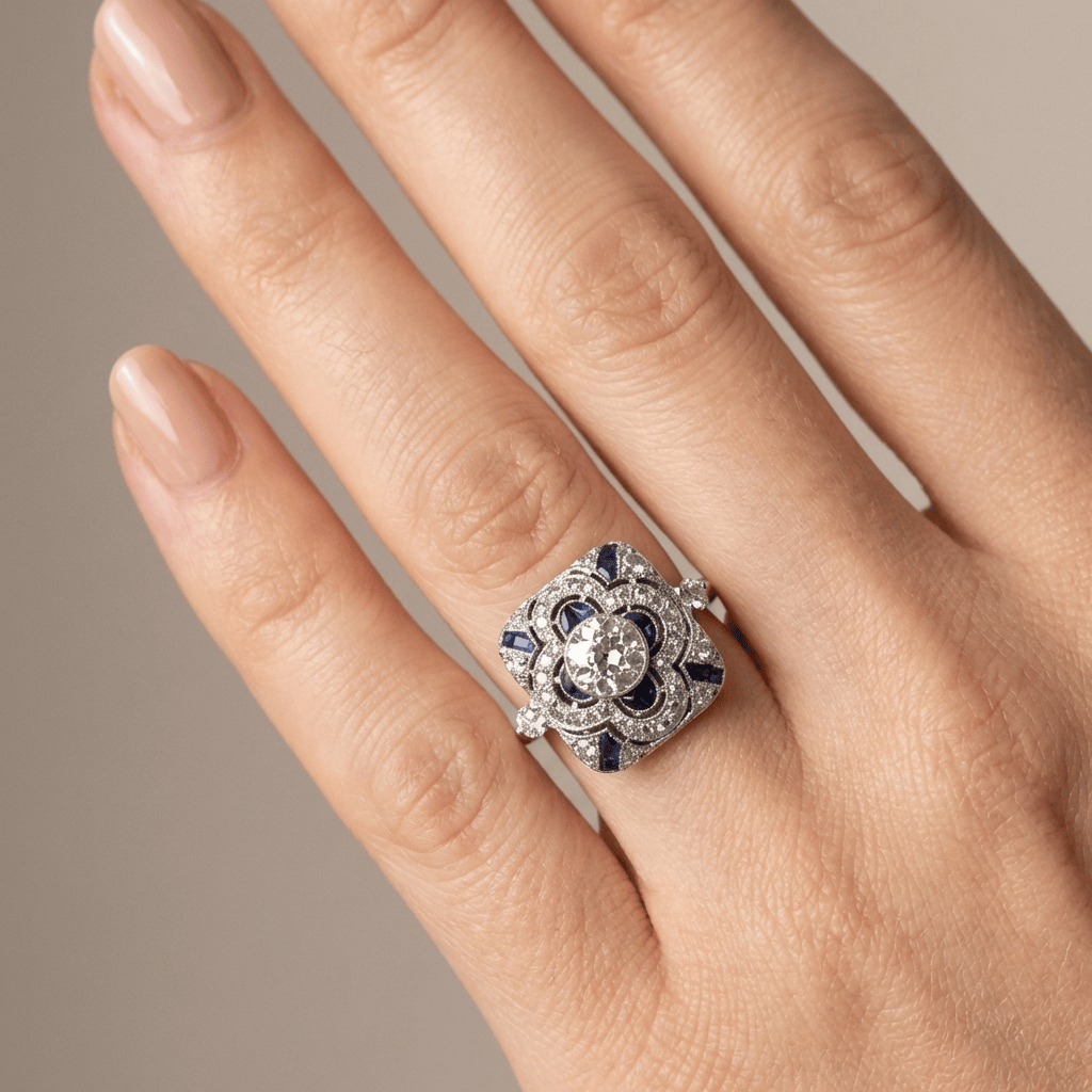 SILVER DIAMOND SAPPHIRE VINTAGE RING by Harrison & James - ring product image 2