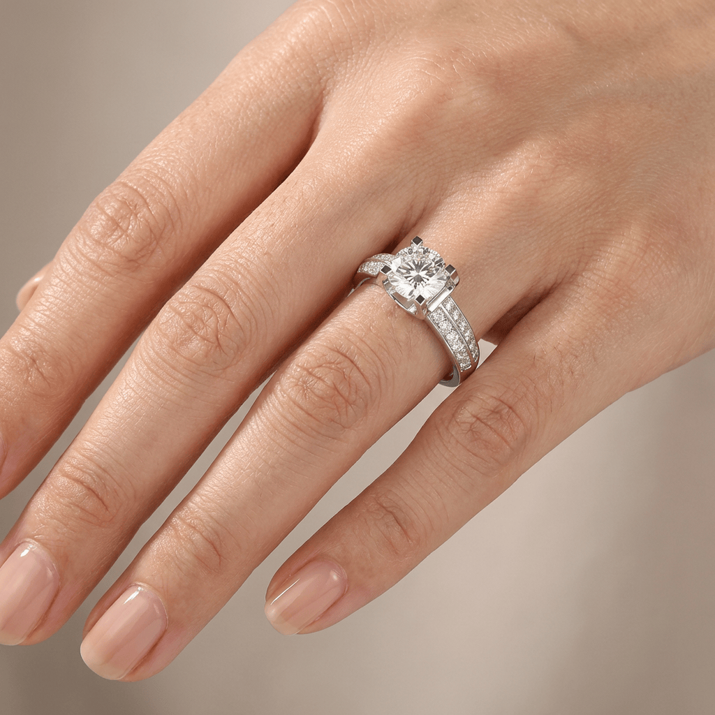 SILVER ROUND DIAMOND PAVE SOLITAIRE RING - (ADJUSTABLE) by Harrison & James - ring product image 2