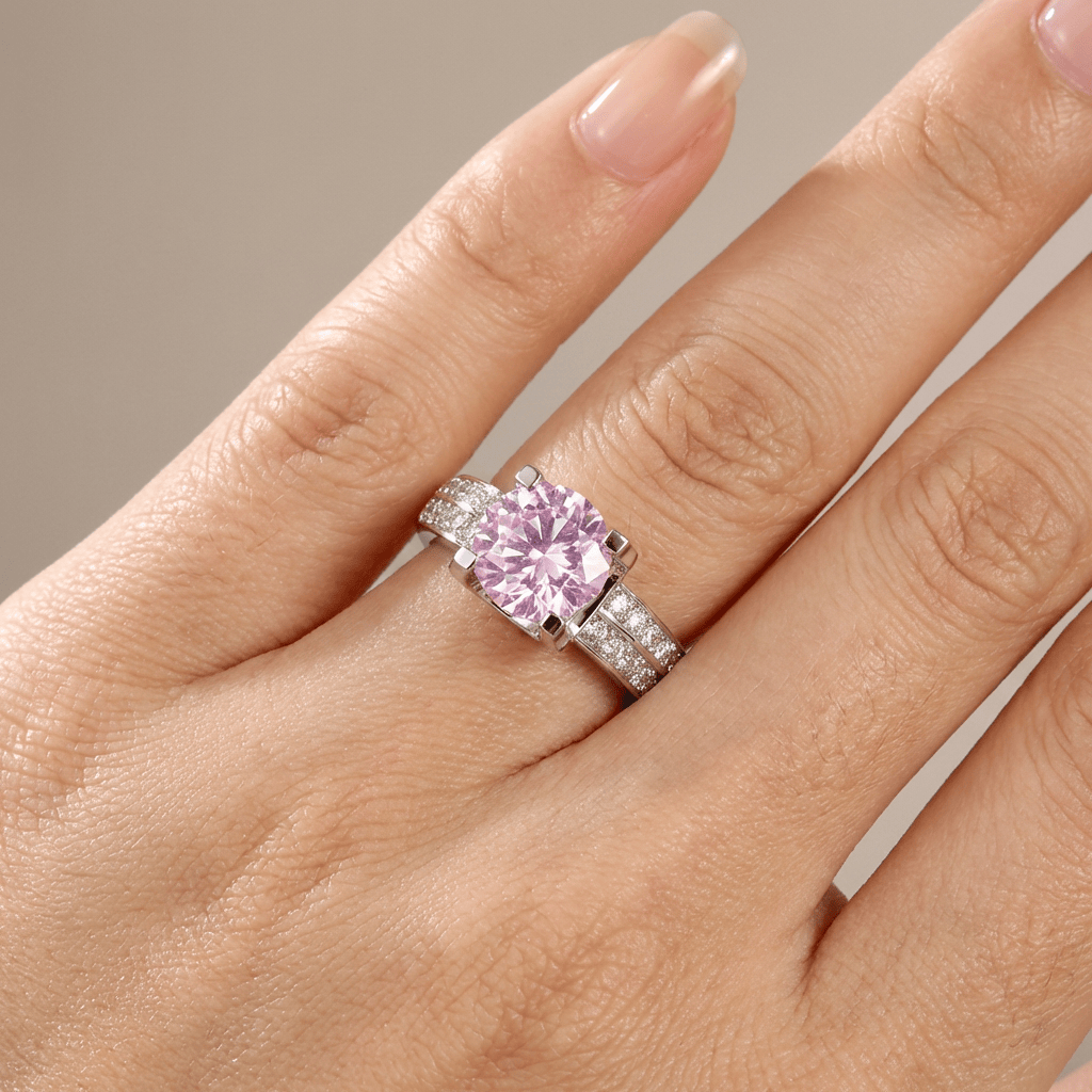 SILVER ROUND DIAMOND PAVE SOLITAIRE RING - (ADJUSTABLE) by Harrison & James - ring product image 4