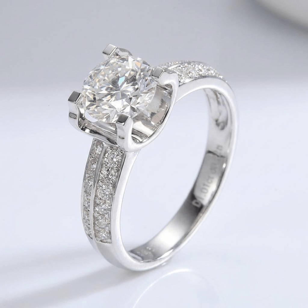 SILVER ROUND DIAMOND PAVE SOLITAIRE RING - (ADJUSTABLE) by Harrison & James - ring product image 1