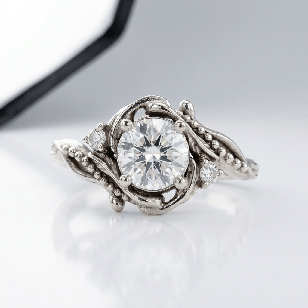 SILVER DIAMOND ORNATE VINTAGE RING by Harrison & James - ring product image 1