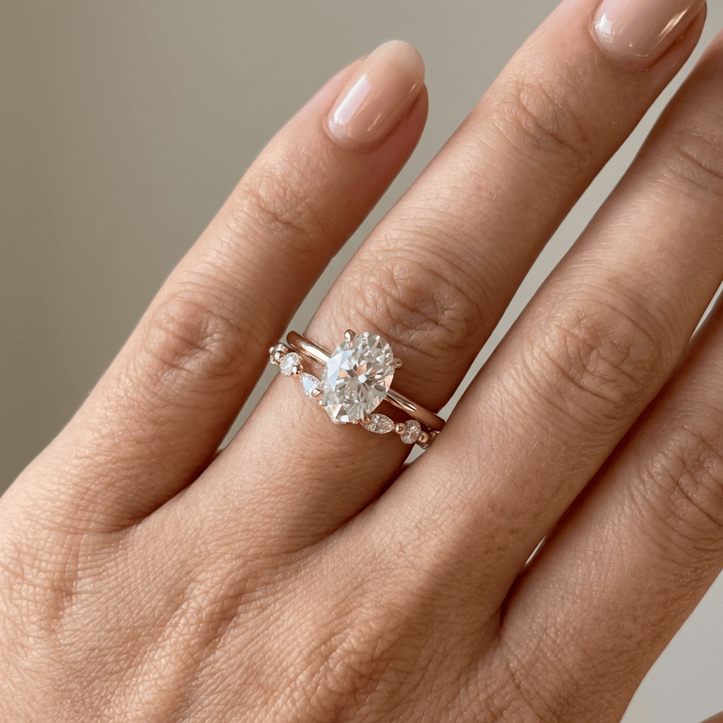 GOLD OVAL DIAMOND MARQUISE BAND SET by Harrison & James - ring product image 2
