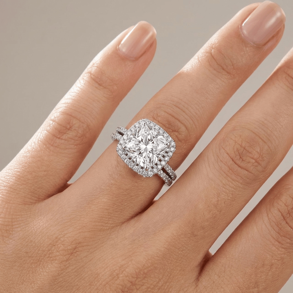 SILVER SQUARE ZIRCONIA HALO RING by Harrison & James - ring product image 2