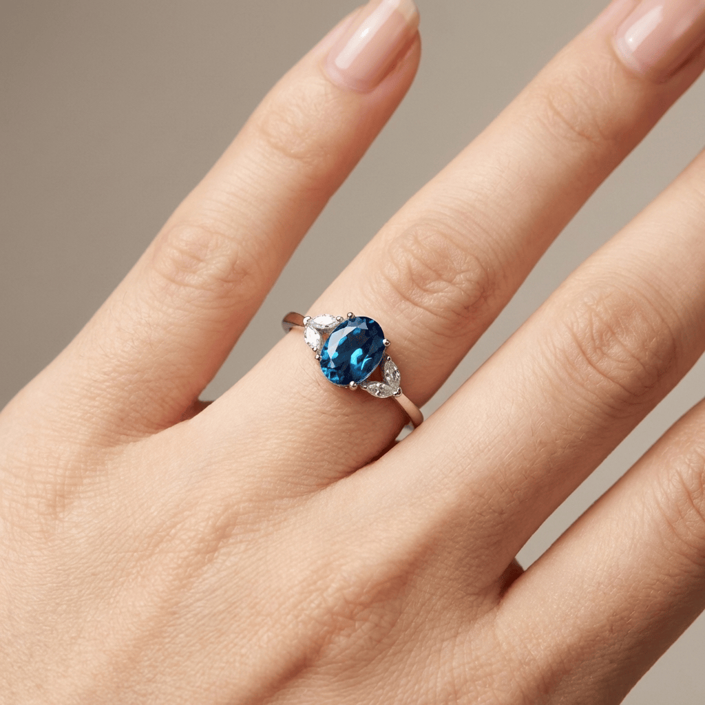 SILVER BLUE TOPAZ OVAL RING - (ADJUSTABLE) by Harrison & James - ring product image 2