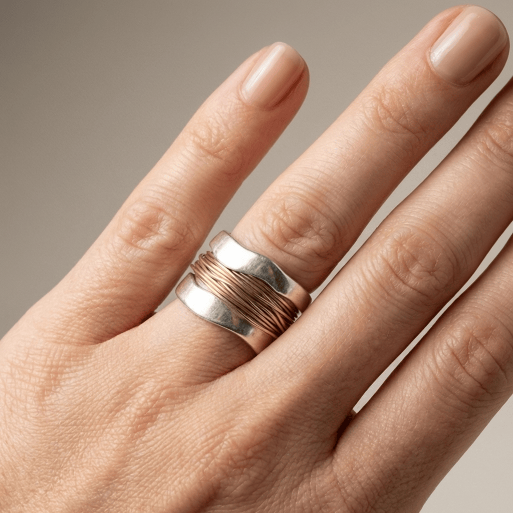 HANDMADE SILVER GOLD WIRE WRAP RING by Harrison & James - ring product image 2