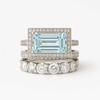 Vintage Silver Turquoise Glass Ring Set by Harrison & James - ring product image 2