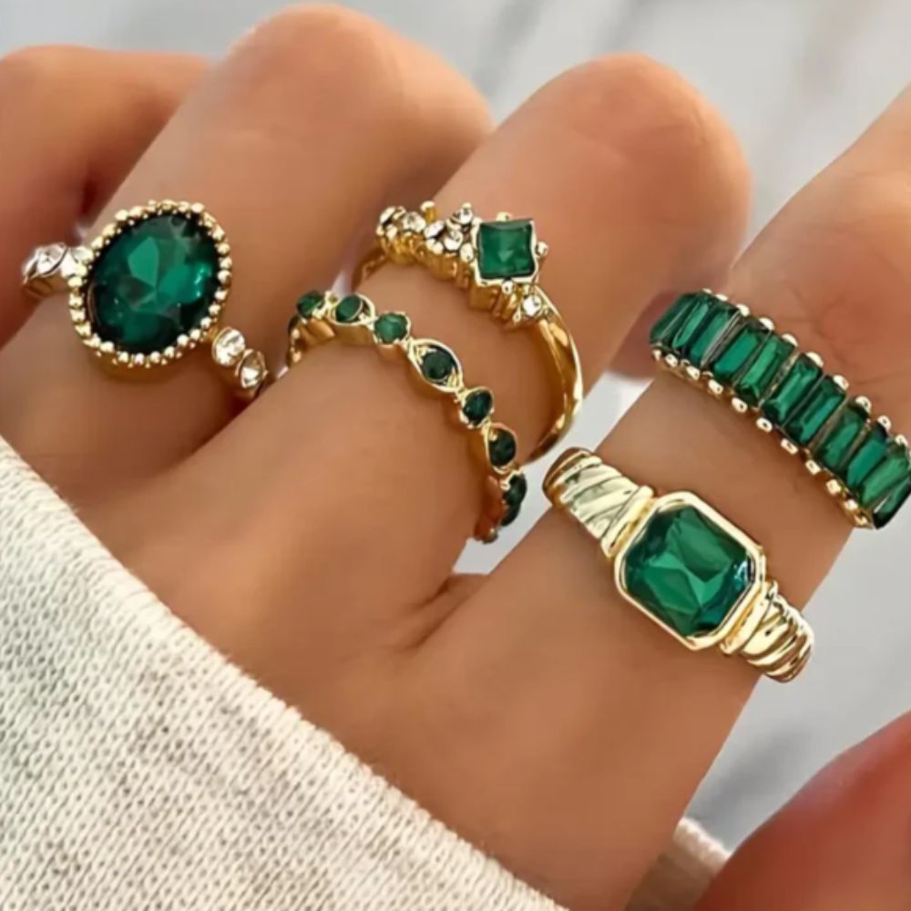 Zarina Exquisite Emerald Gold Ring Set by Harrison & James - ring product image 1