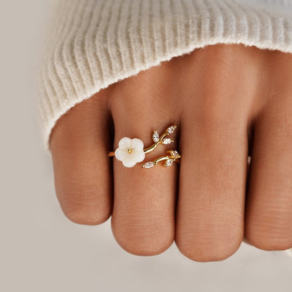 Gold Floral and Leaf Open Ring by Harrison & James - ring product image 2