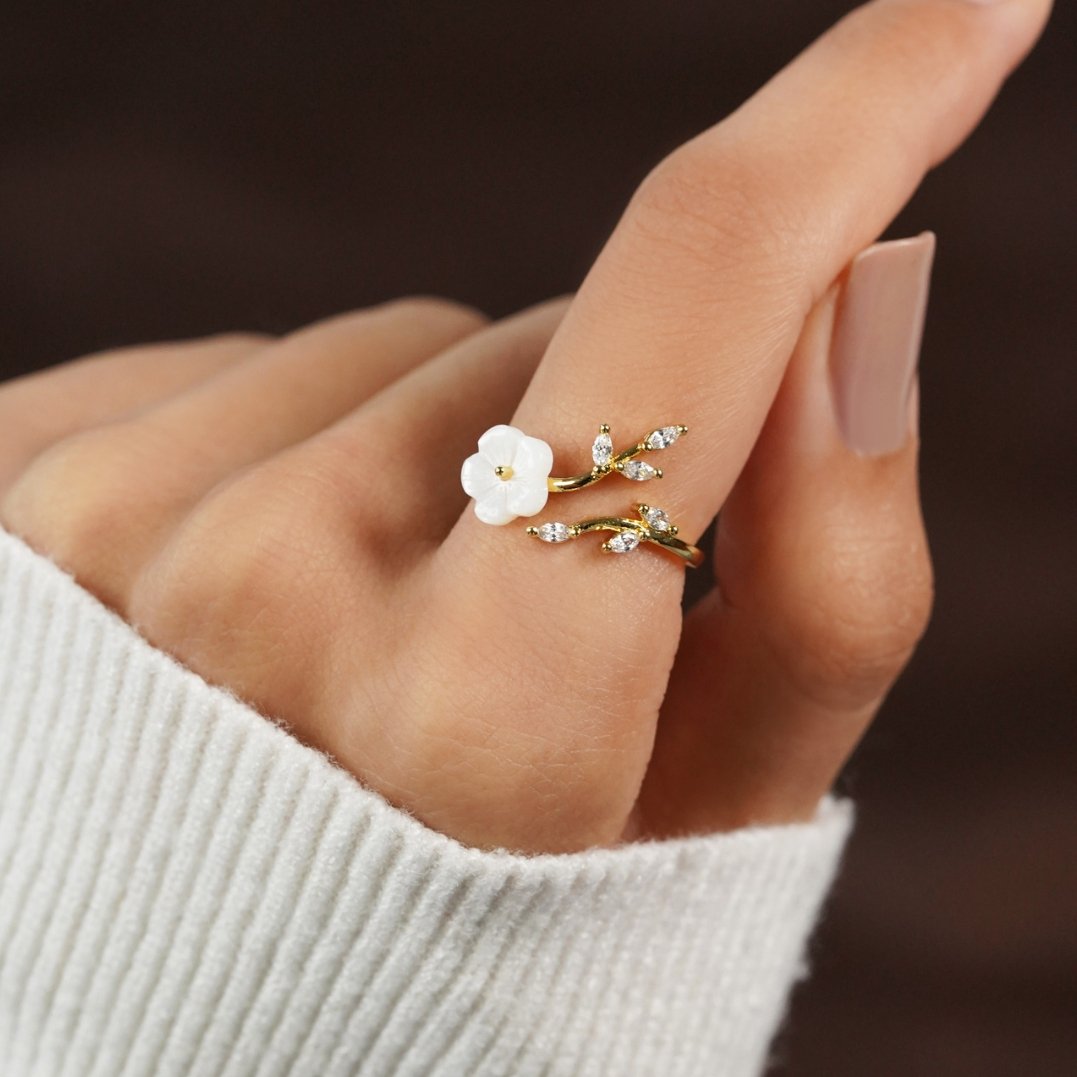Gold Floral and Leaf Open Ring by Harrison & James - ring product image 4