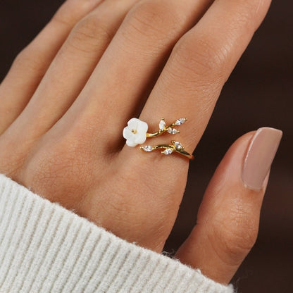 Gold Floral and Leaf Open Ring by Harrison & James - ring product image 3