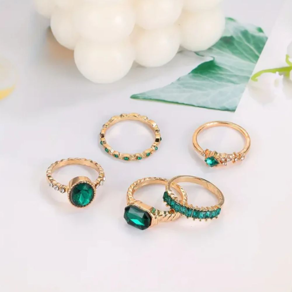 Zarina Exquisite Emerald Gold Ring Set by Harrison & James - ring product image 2